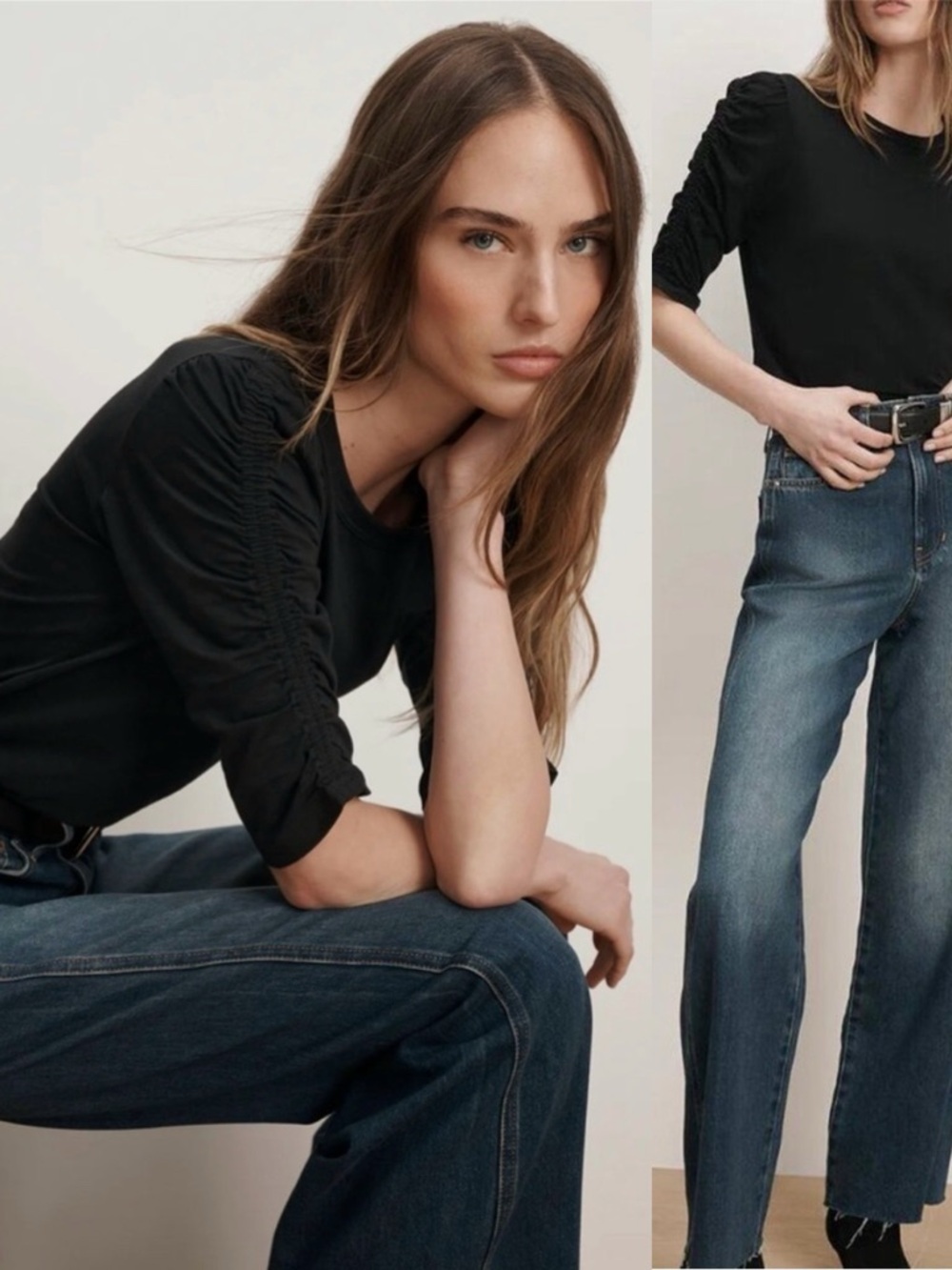Veronica Beard Blouse Waldorf Tee Ruched Puff Sleeve in Black
